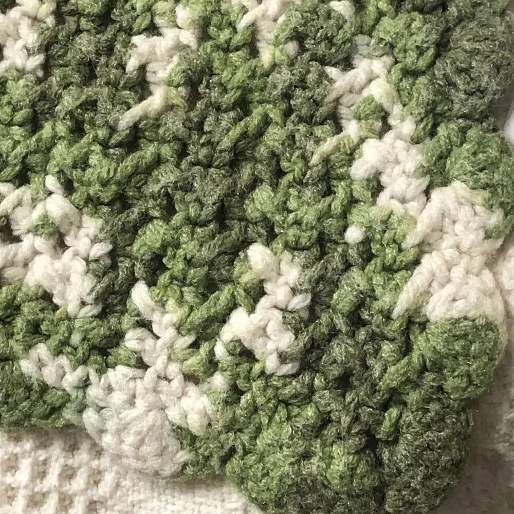 Homemade Green, Light Green, White Afghan Throw Camo 48” X 38” Scalloped Edge